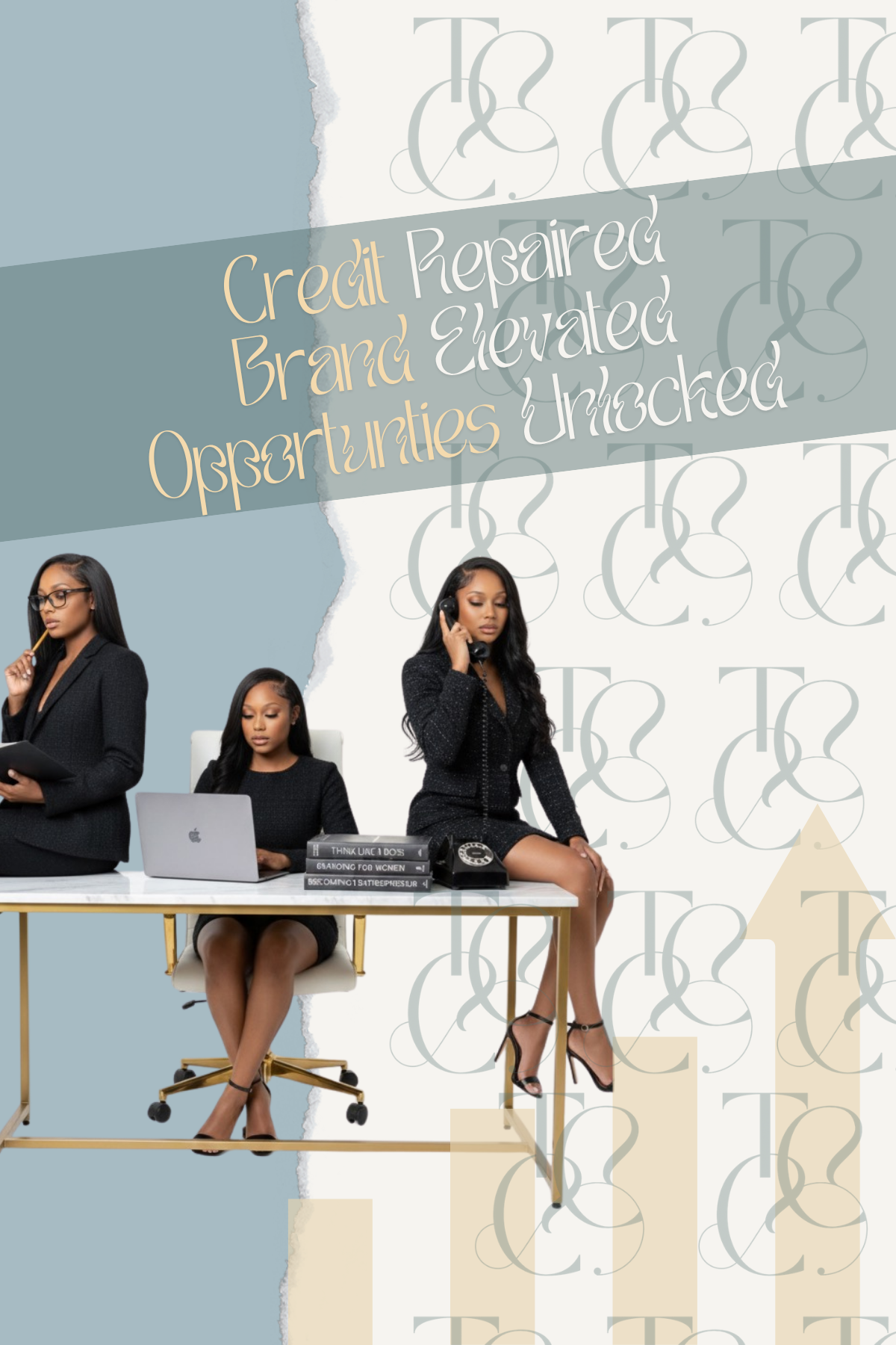 Luxury feminine workspace with marble desk and champagne accents